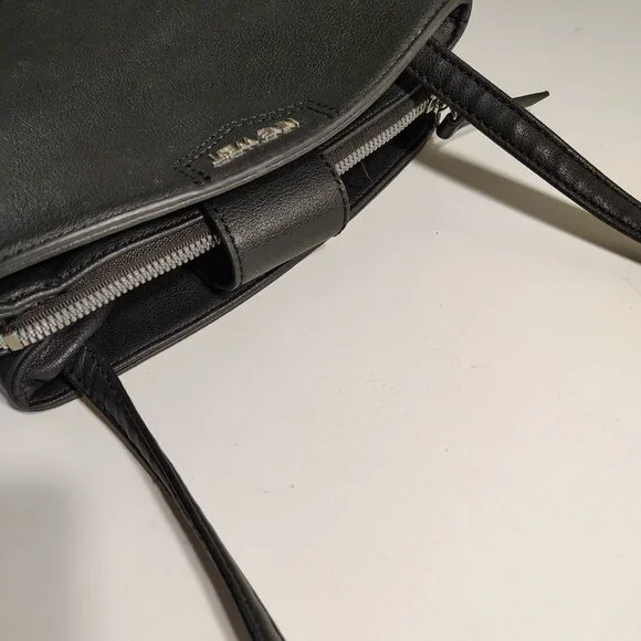 NINE WEST Purse Faux Black Leather Tri Compartment Compact Crossbody Bag - Picture 9 of 14